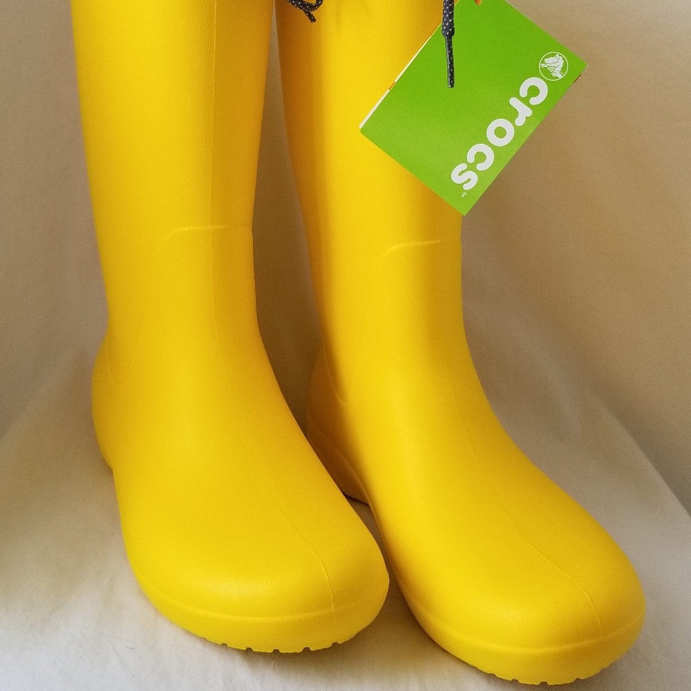 Yellow Crocs Mid Calf Rain Boots
